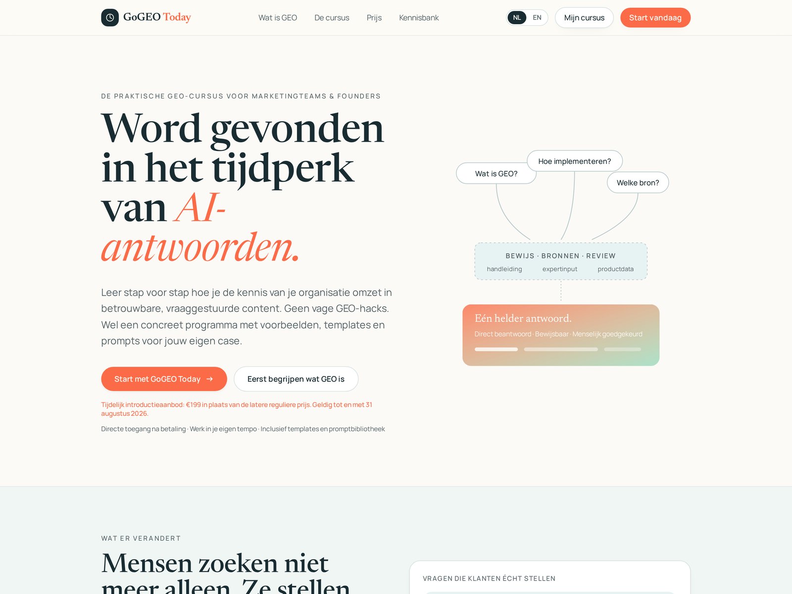 GoGEO Today — Homepage with the course proposition and offer
