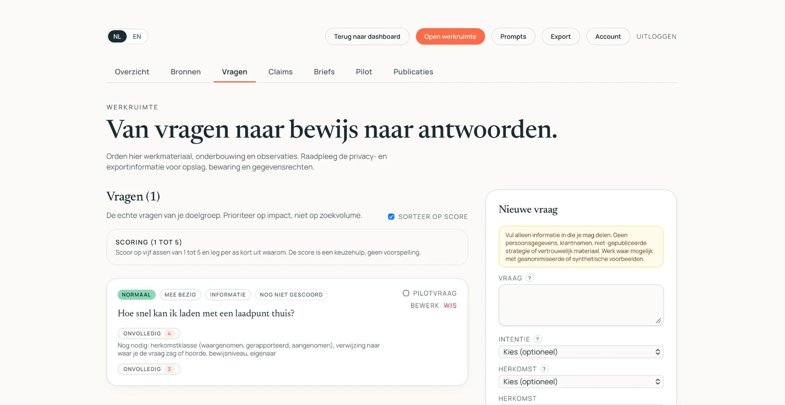 GoGEO Today — Workspace: from questions to evidence to answers